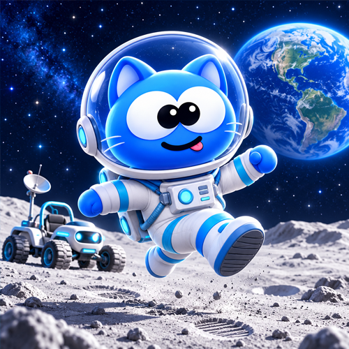 Gomocat in a space suit on the moon